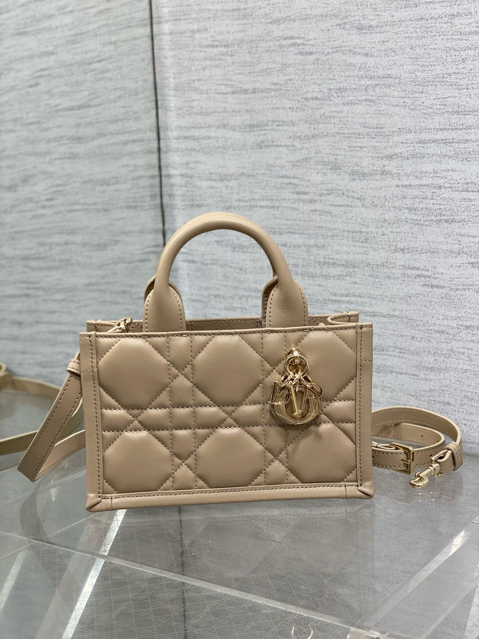 Christian Dior Mini Dior Book Tote  Trench Beige Macrocannage Calfskin