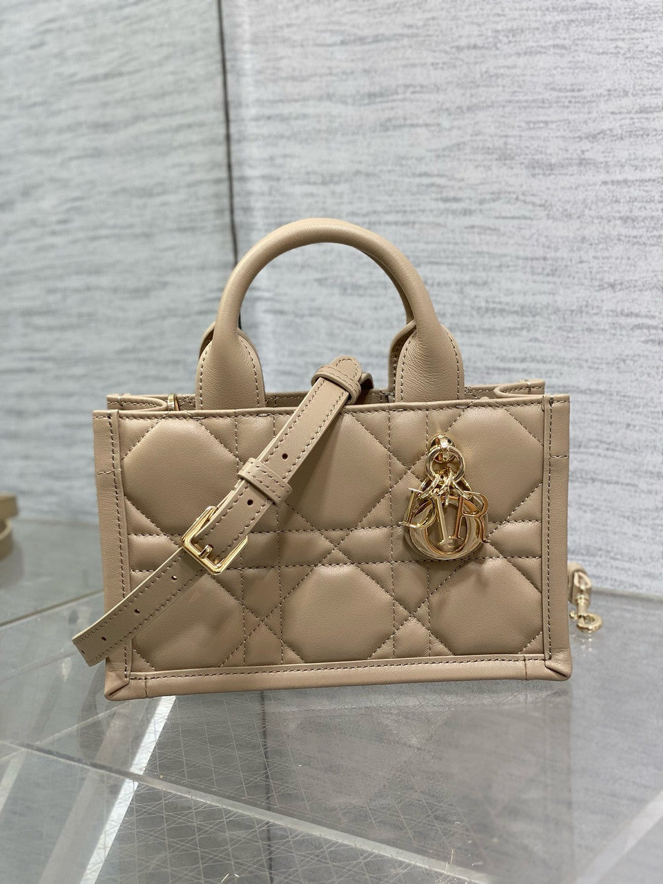 Christian Dior Mini Dior Book Tote  Trench Beige Macrocannage Calfskin