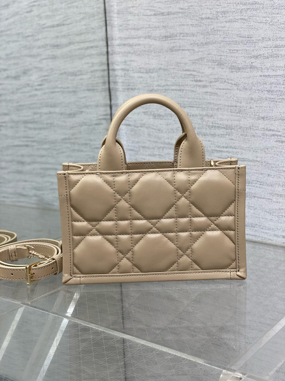 Christian Dior Mini Dior Book Tote  Trench Beige Macrocannage Calfskin