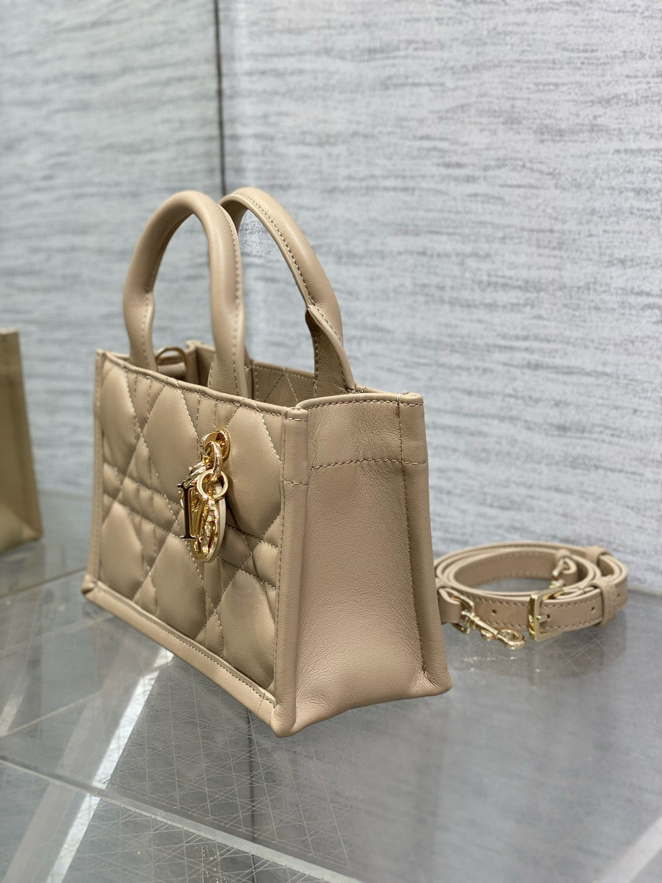 Christian Dior Mini Dior Book Tote  Trench Beige Macrocannage Calfskin
