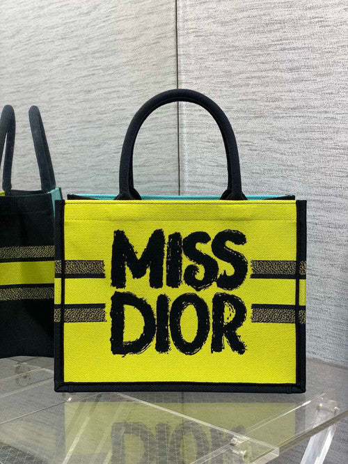 Christian Dior Large Dior Book Tote Miss Dior Graffiti Embroidery Yellow