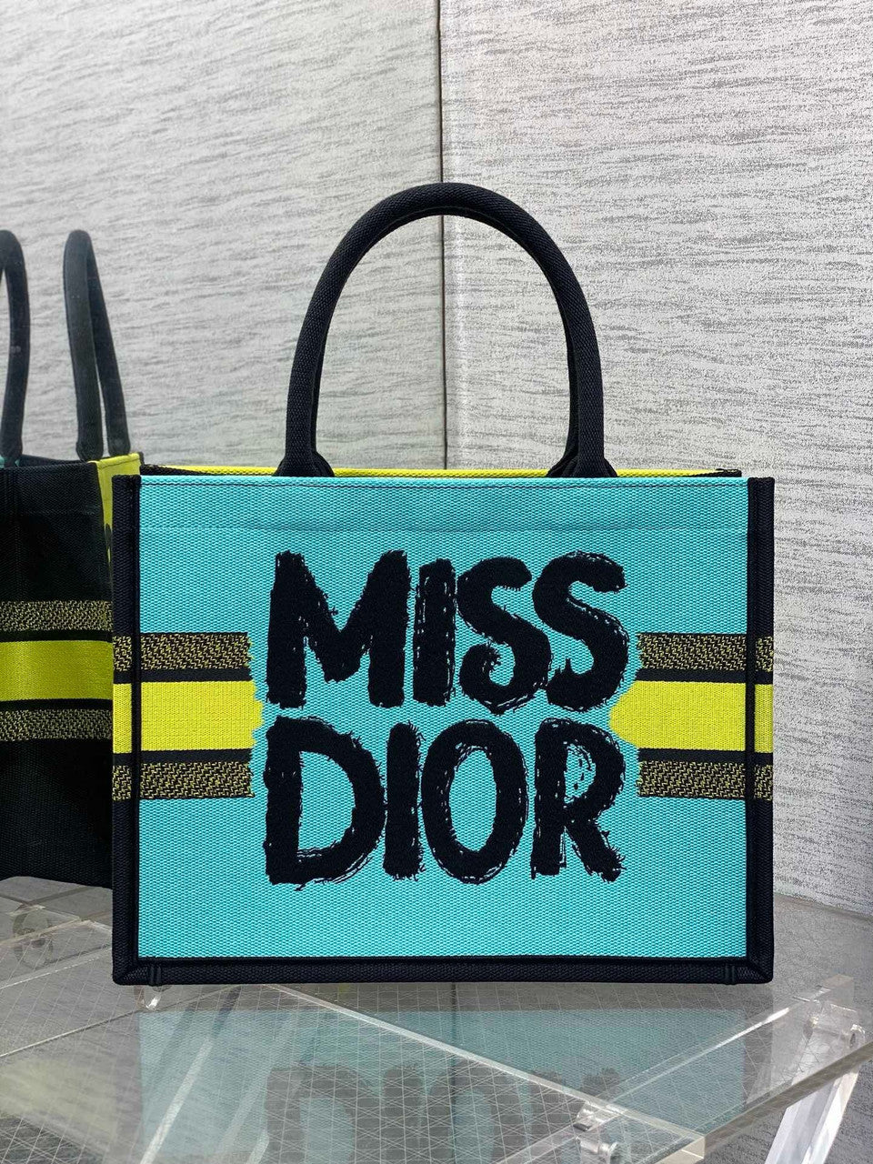Christian Dior Large Dior Book Tote Miss Dior Graffiti Embroidery Yellow