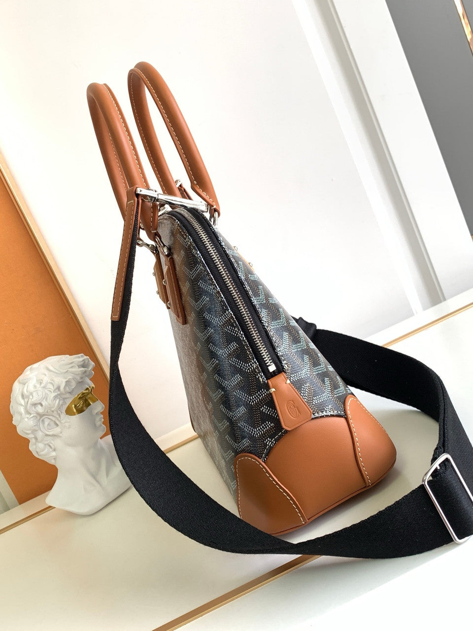 Goyard Vendôme PM Bag Black & Tan Goyard