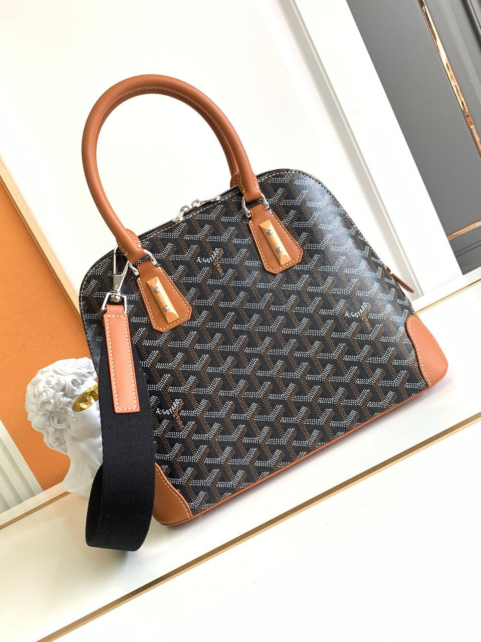 Goyard Vendôme PM Bag Black & Tan Goyard