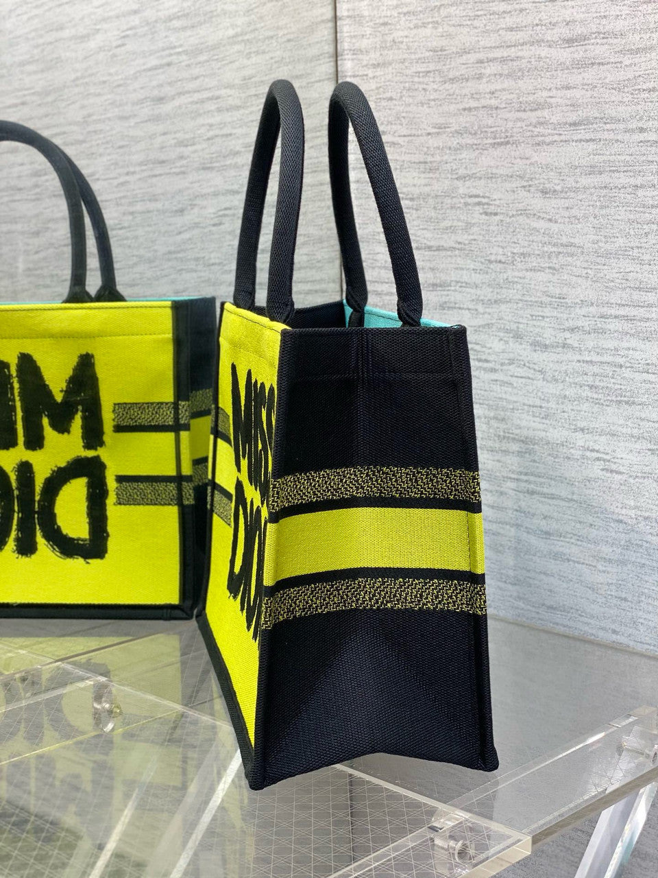Christian Dior Large Dior Book Tote Miss Dior Graffiti Embroidery Yellow