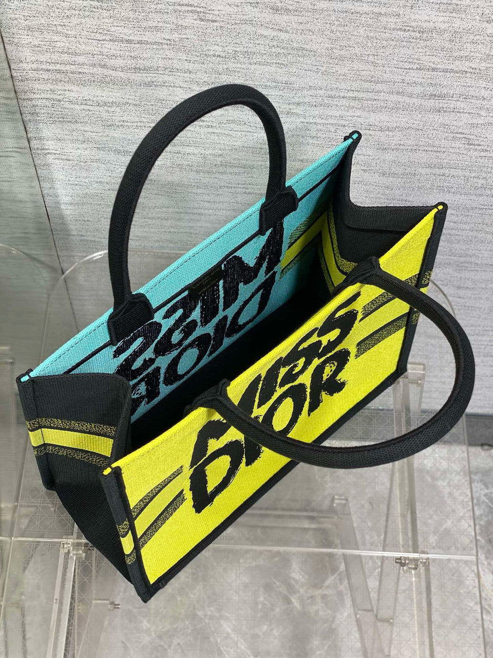 Christian Dior Large Dior Book Tote Miss Dior Graffiti Embroidery Yellow