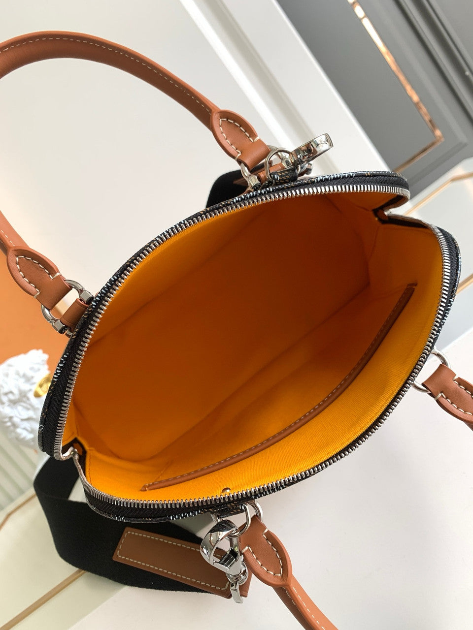 Goyard Vendôme PM Bag Black & Tan Goyard