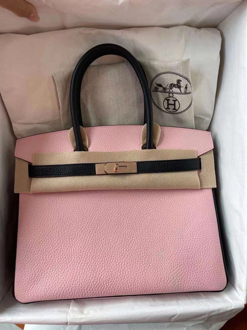 Hermès Sakura  Pink/Black Birkin 30 cm Taurillon  Clemence Leather Gold Hardware