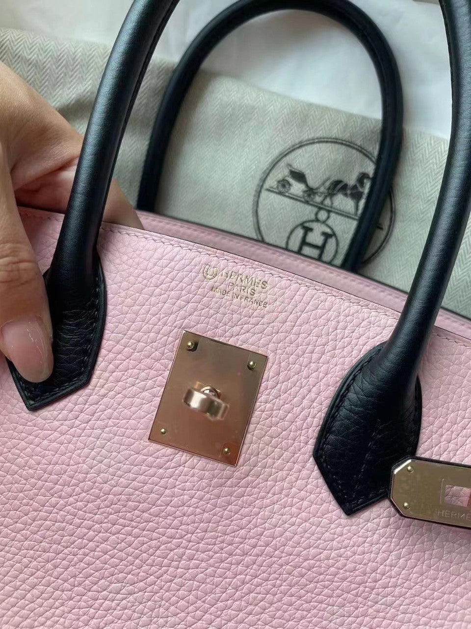 Hermès Sakura  Pink/Black Birkin 30 cm Taurillon  Clemence Leather Gold Hardware