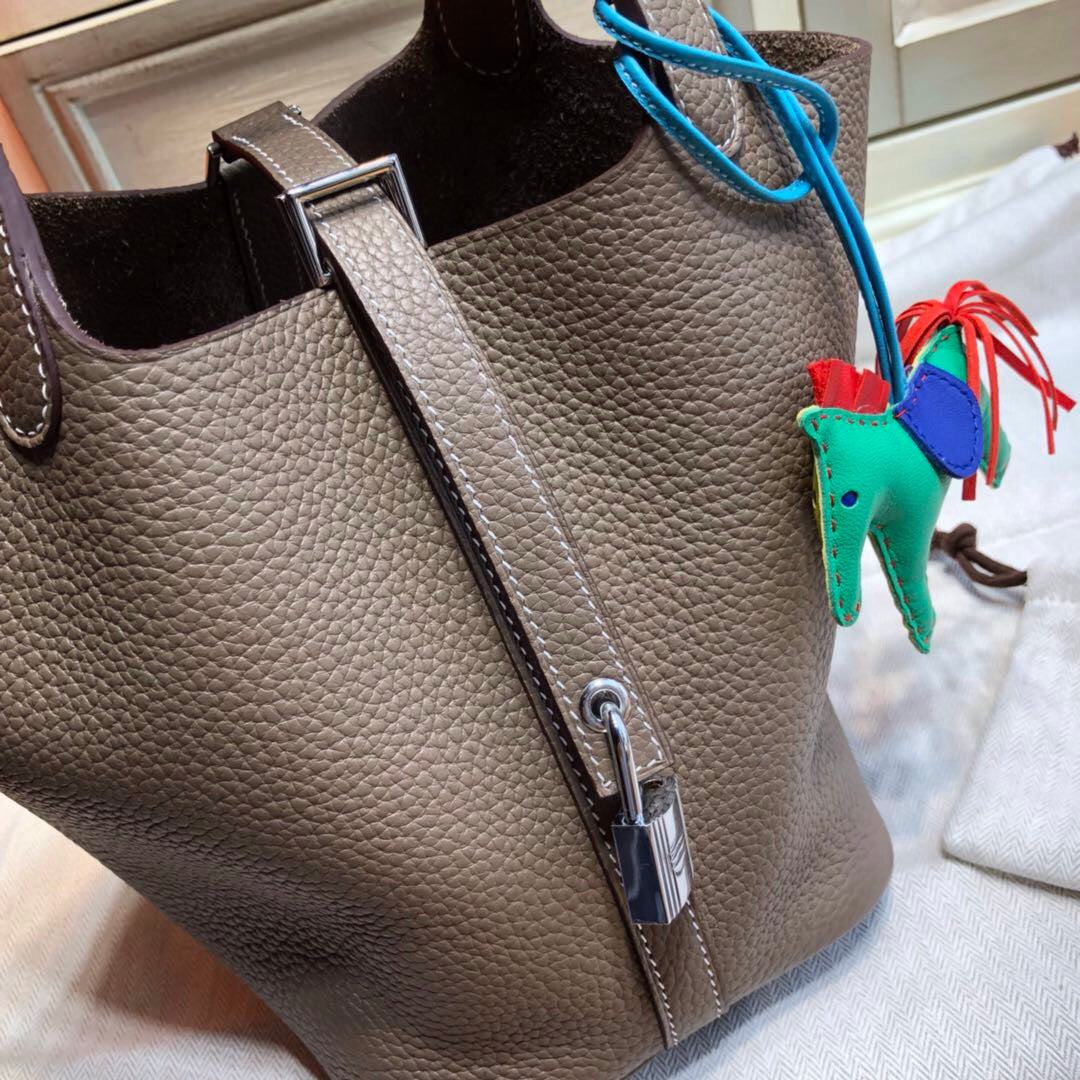 Hermes Etoupe Picotin Lock 18 Togo Leather Bag
