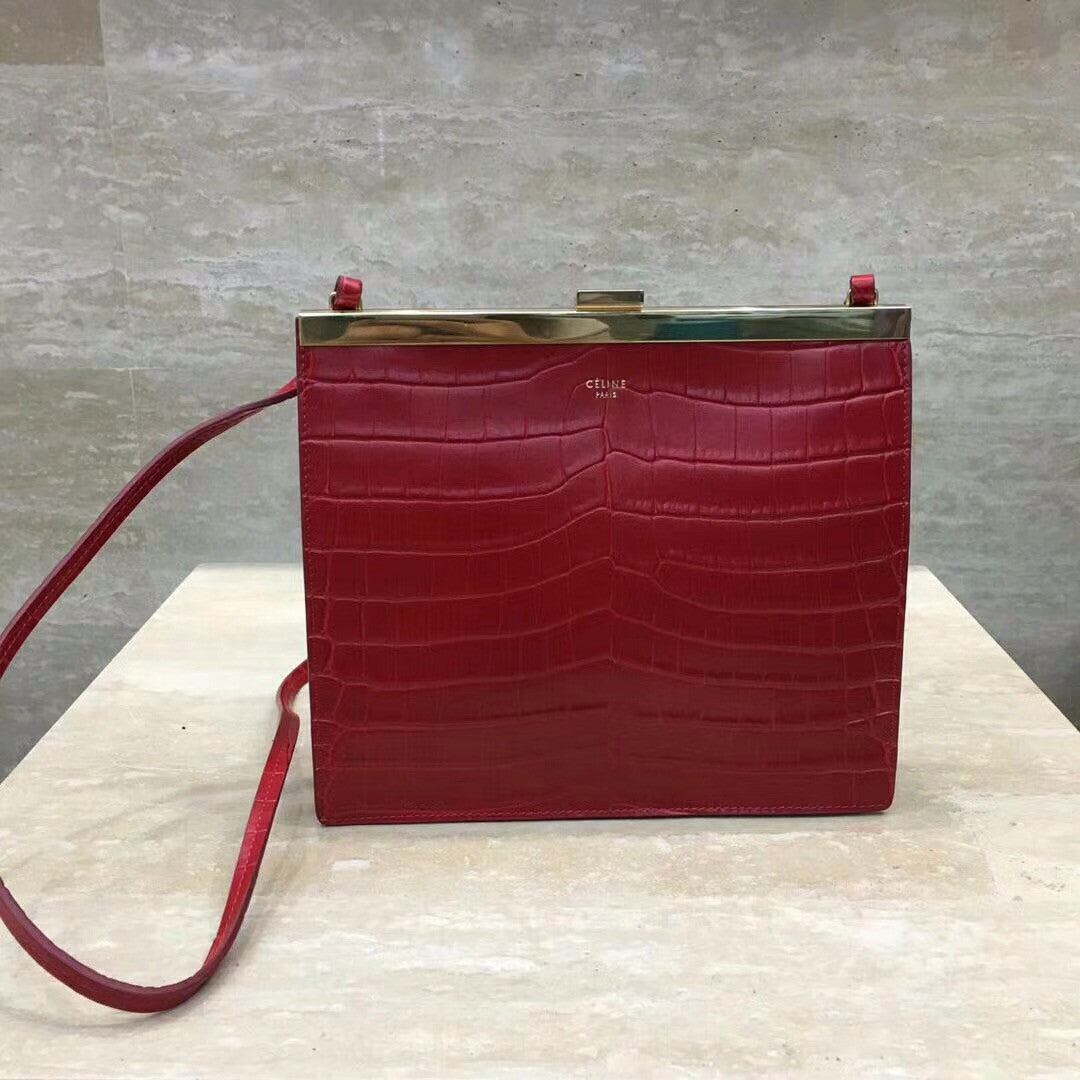 Celine MINI CLASP BAG IN CROCODILE RED