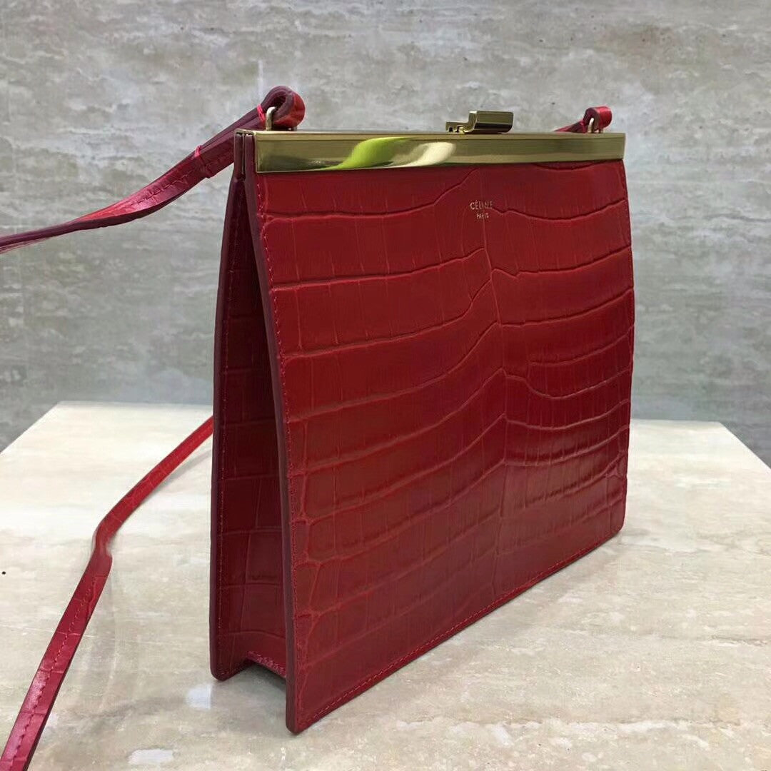 Celine MINI CLASP BAG IN CROCODILE RED