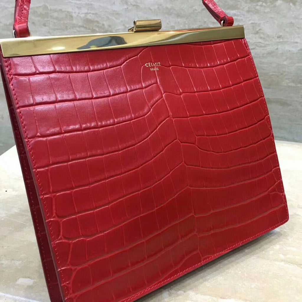 Celine MINI CLASP BAG IN CROCODILE RED