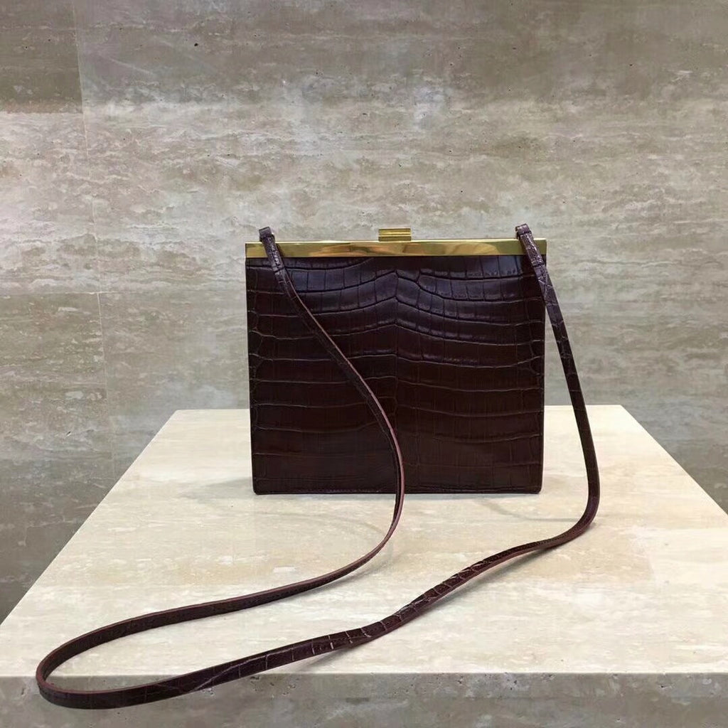 Celine MINI CLASP BAG IN CROCODILE BORDEAUX