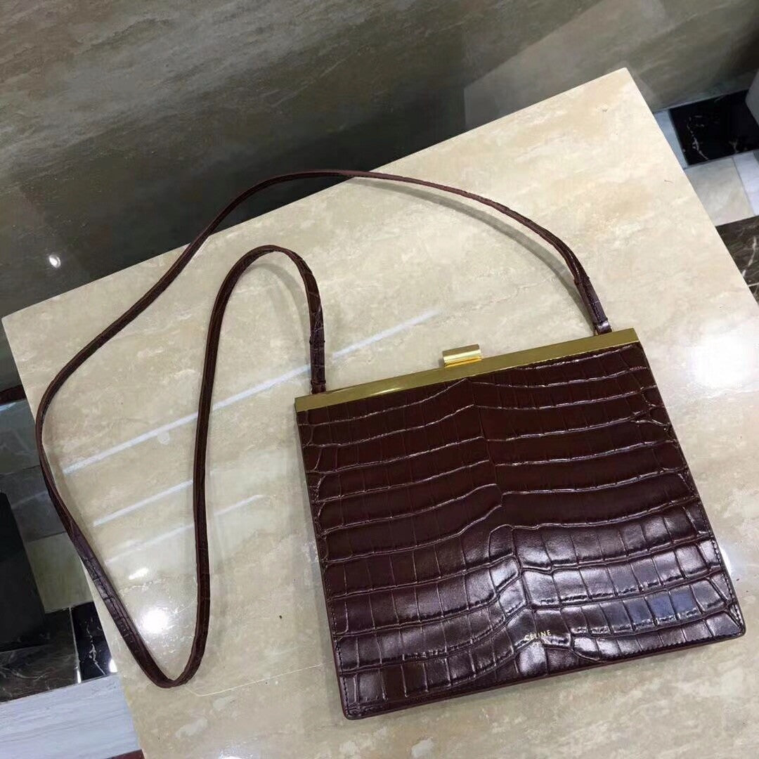 Celine MINI CLASP BAG IN CROCODILE BORDEAUX