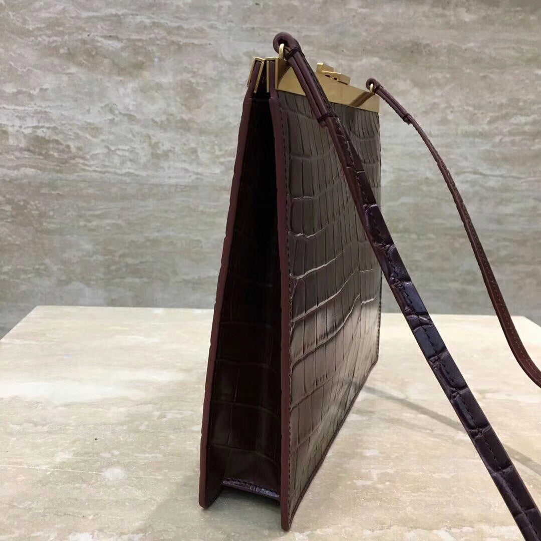 Celine MINI CLASP BAG IN CROCODILE BORDEAUX