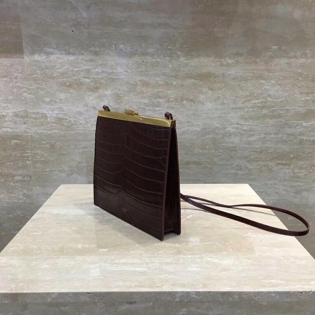 Celine MINI CLASP BAG IN CROCODILE BORDEAUX