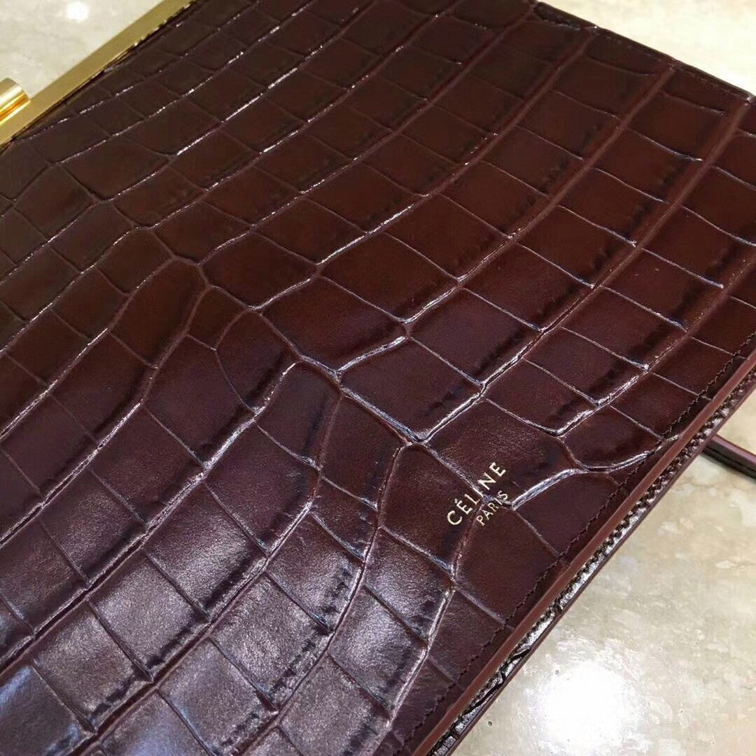 Celine MINI CLASP BAG IN CROCODILE BORDEAUX