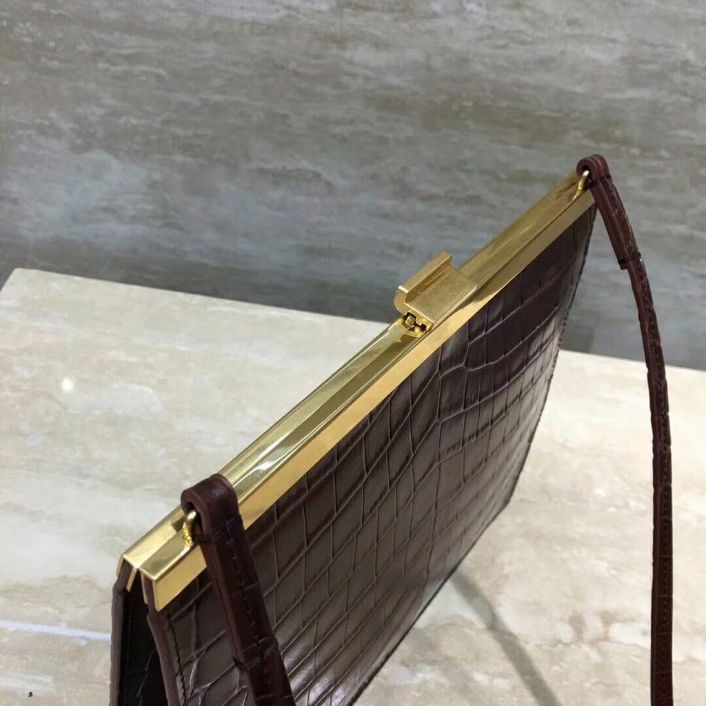 Celine MINI CLASP BAG IN CROCODILE BORDEAUX