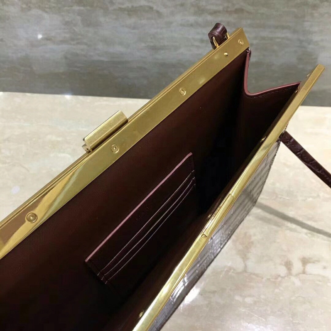 Celine MINI CLASP BAG IN CROCODILE BORDEAUX