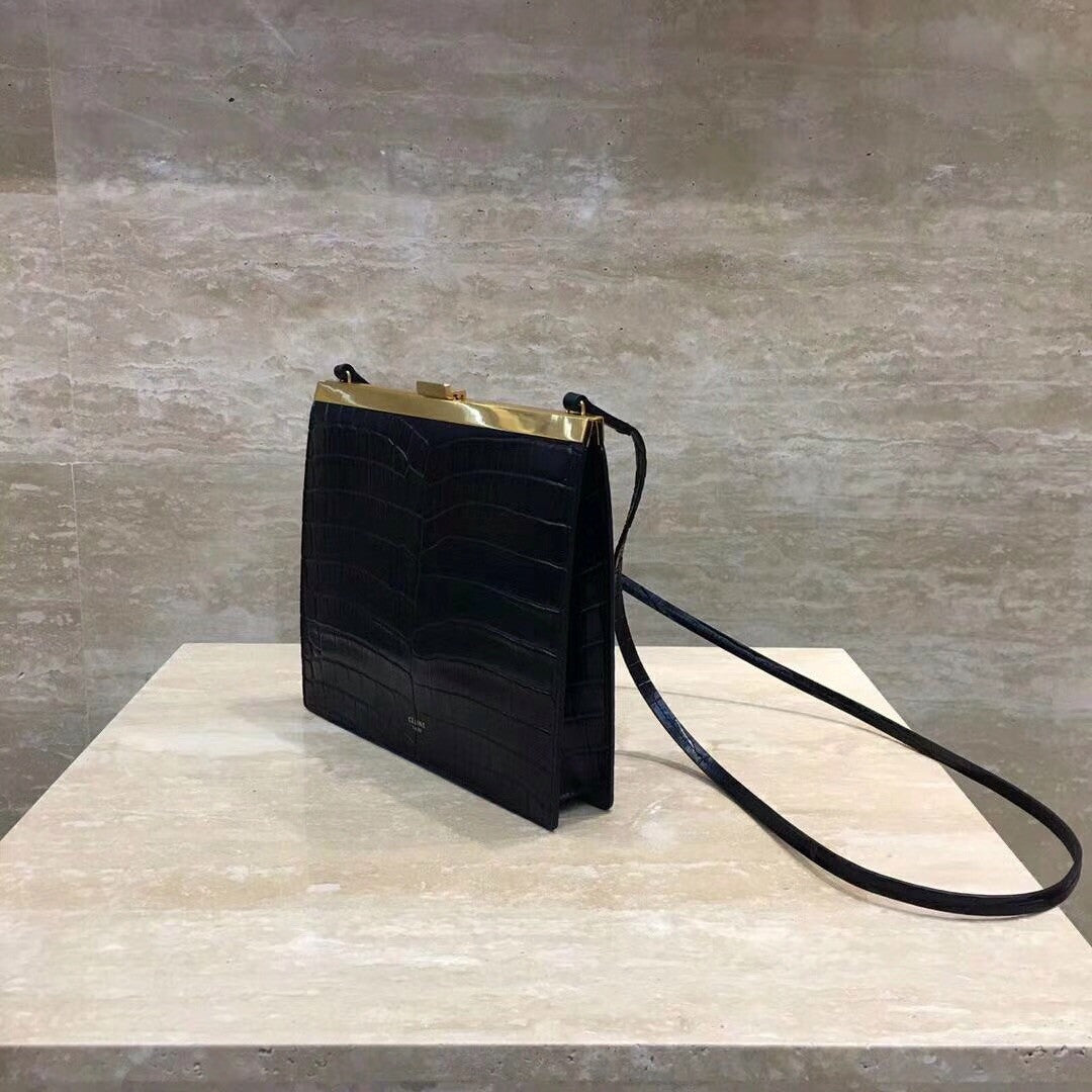 Celine MINI CLASP BAG IN CROCODILE BLACK