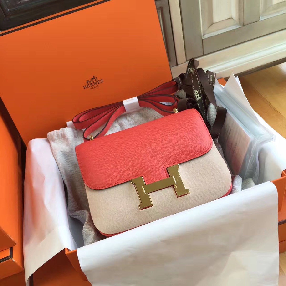 Hermes T5 Peach Constance Epsom leather 18cm GHW