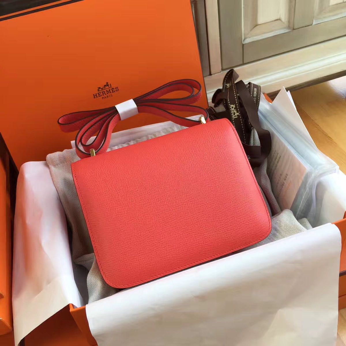 Hermes T5 Peach Constance Epsom leather 18cm GHW