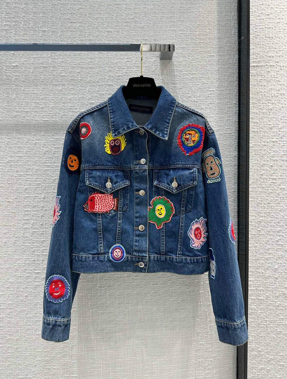 Louis Vuitton 1AB6K3 LV x YK Faces Patches Denim Jacket