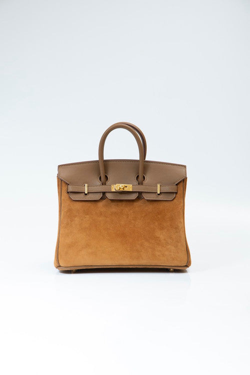 Hermes Birkin 25 Doblis Bag Brown Suede Gold Hardware