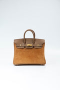Hermes Birkin 25 Doblis Bag Brown Suede Gold Hardware