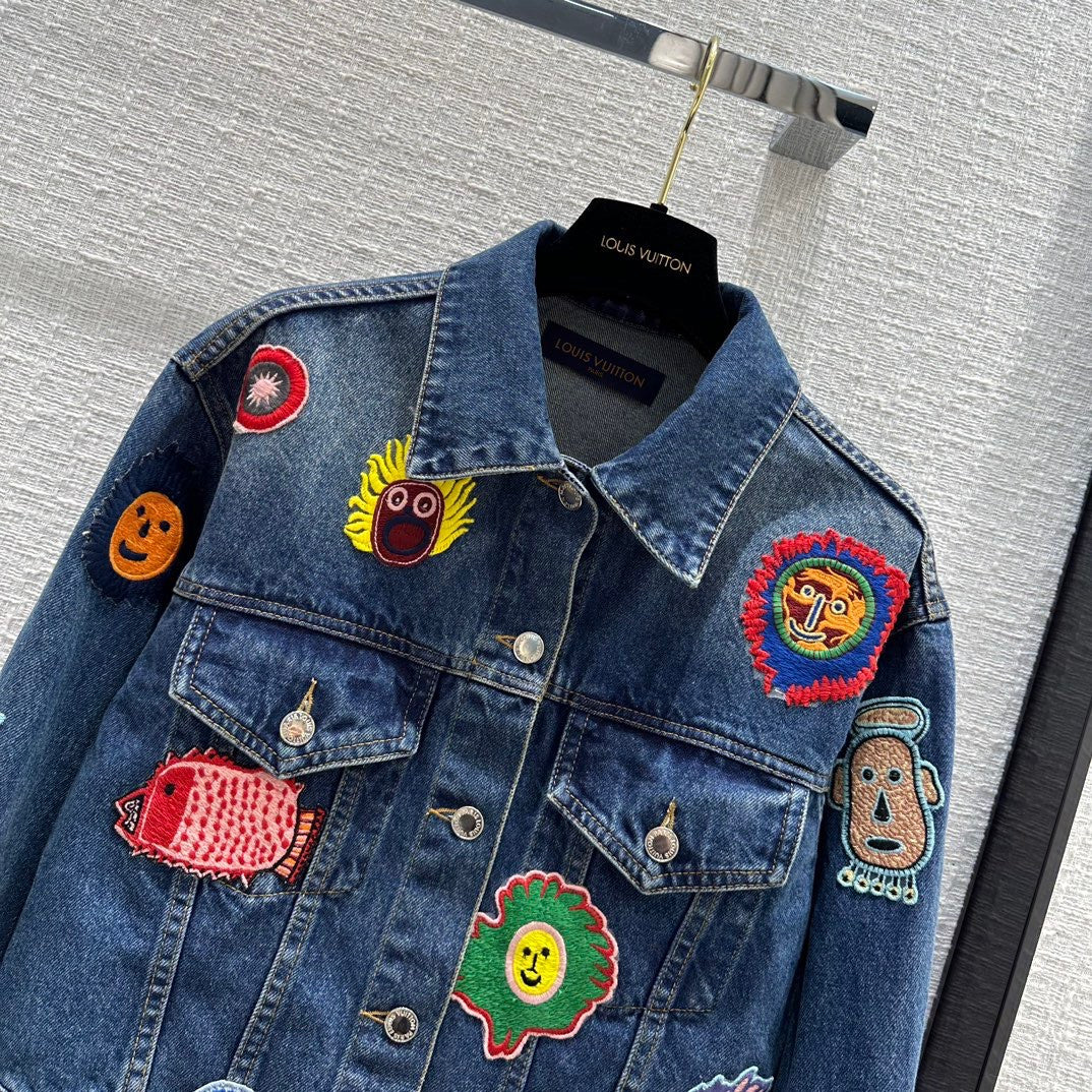 Louis Vuitton 1AB6K3 LV x YK Faces Patches Denim Jacket
