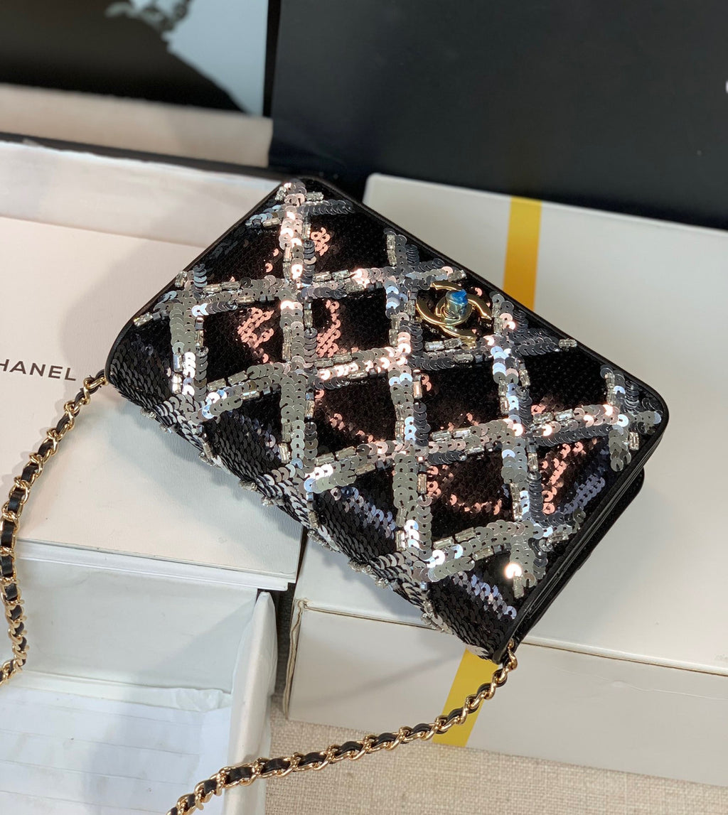 Chanel Limited Edition Embroidered Satin WALLET ON CHAIN BLACK