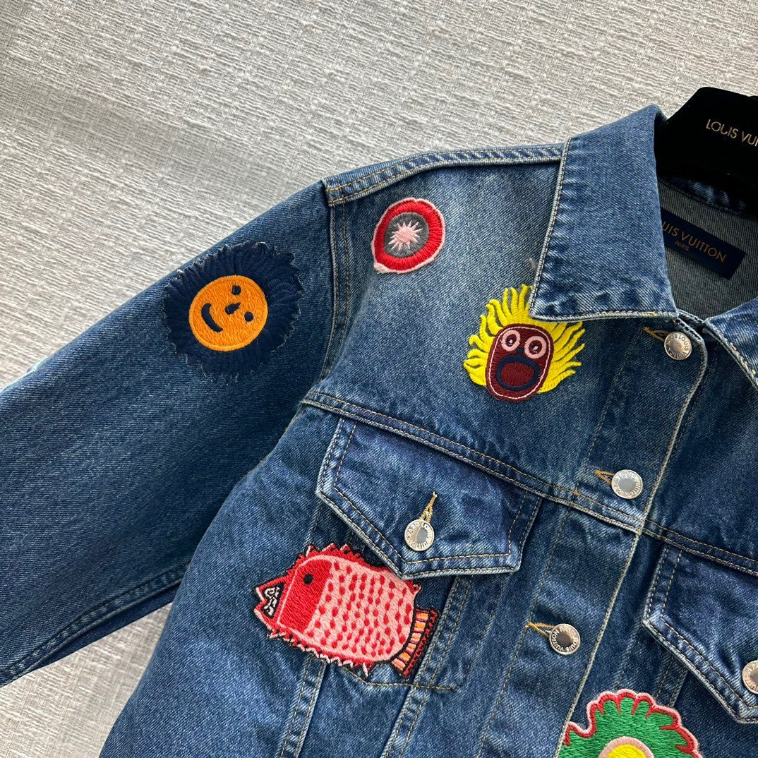 Louis Vuitton 1AB6K3 LV x YK Faces Patches Denim Jacket