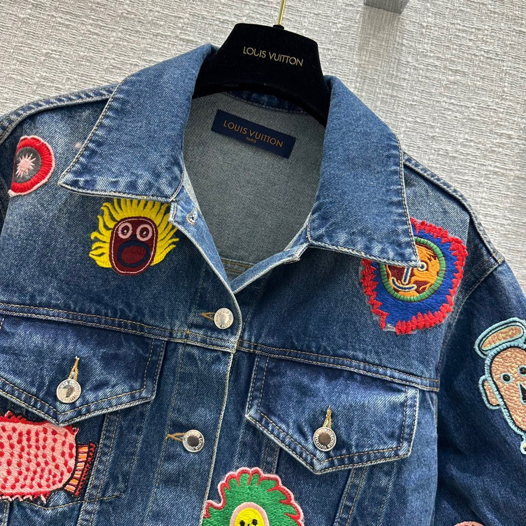 Louis Vuitton 1AB6K3 LV x YK Faces Patches Denim Jacket