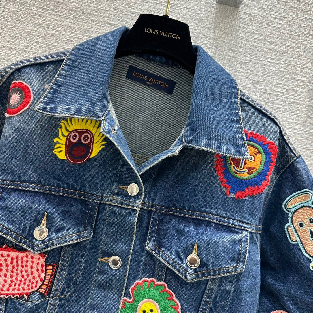 Louis Vuitton 1AB6K3 LV x YK Faces Patches Denim Jacket
