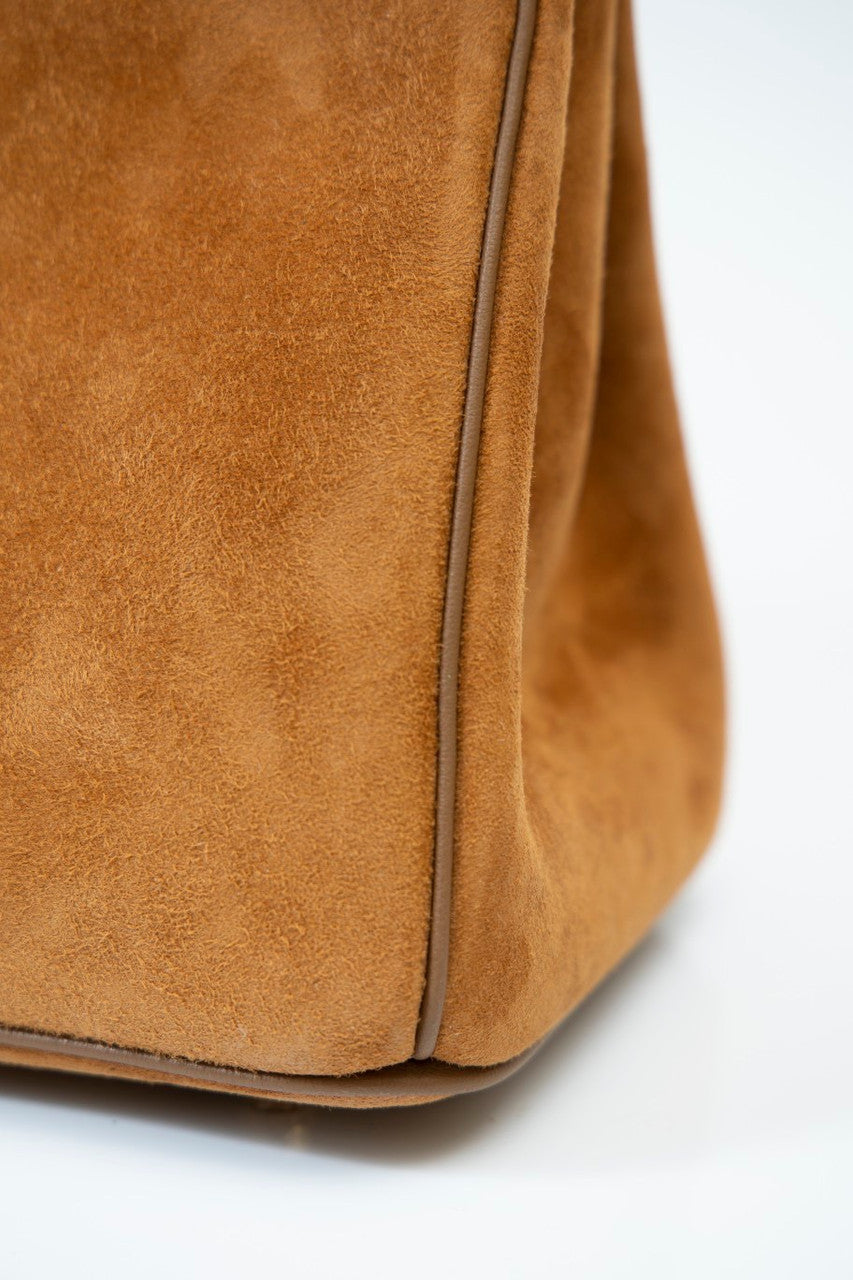 Hermes Birkin 25 Doblis Bag Brown Suede Gold Hardware