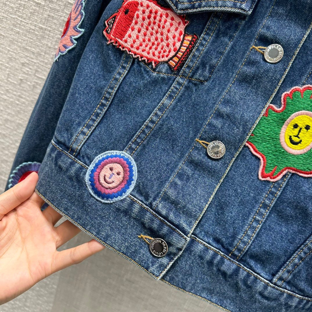 Louis Vuitton 1AB6K3 LV x YK Faces Patches Denim Jacket