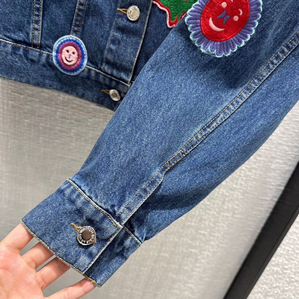 Louis Vuitton 1AB6K3 LV x YK Faces Patches Denim Jacket