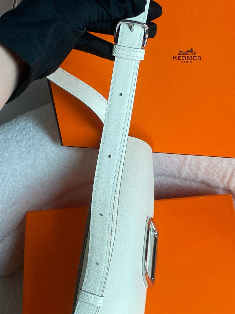 Hermès White  Epsom Della Cavalleria Elan Bag Palladium Hardware
