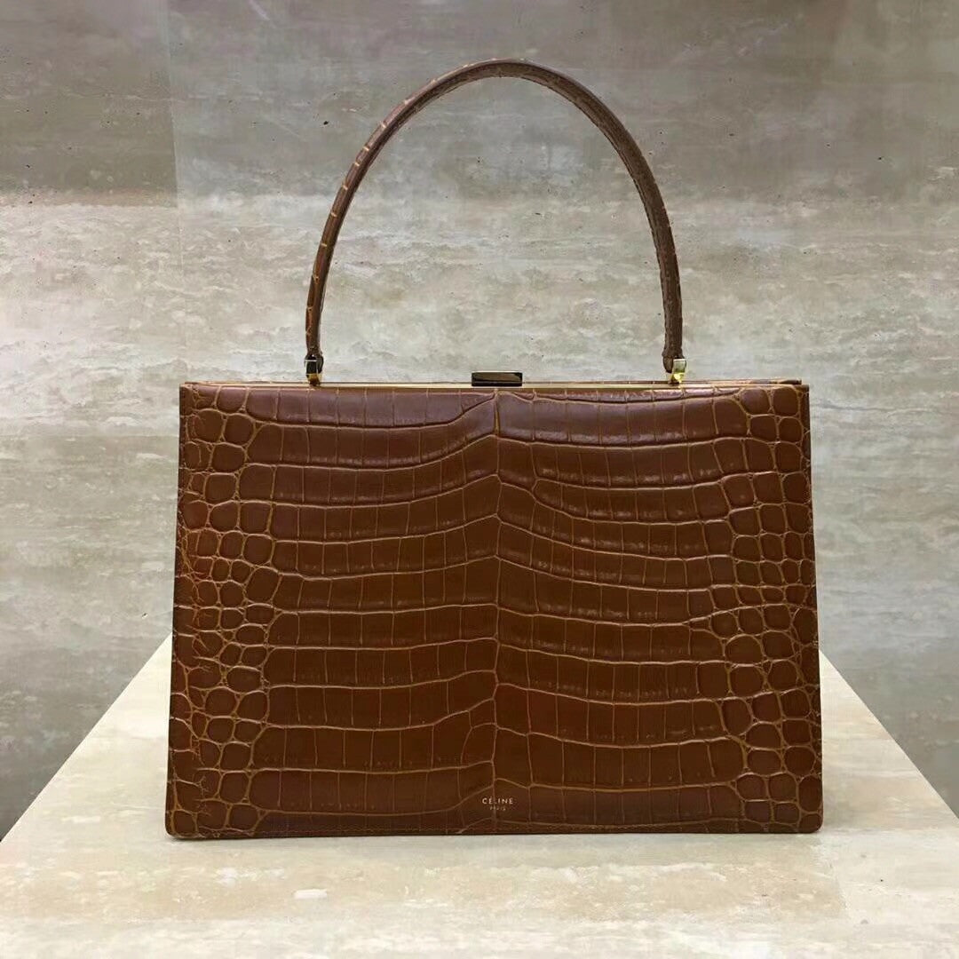 Celine MEDIUM CLASP BAG IN CROCODILE CAMEL