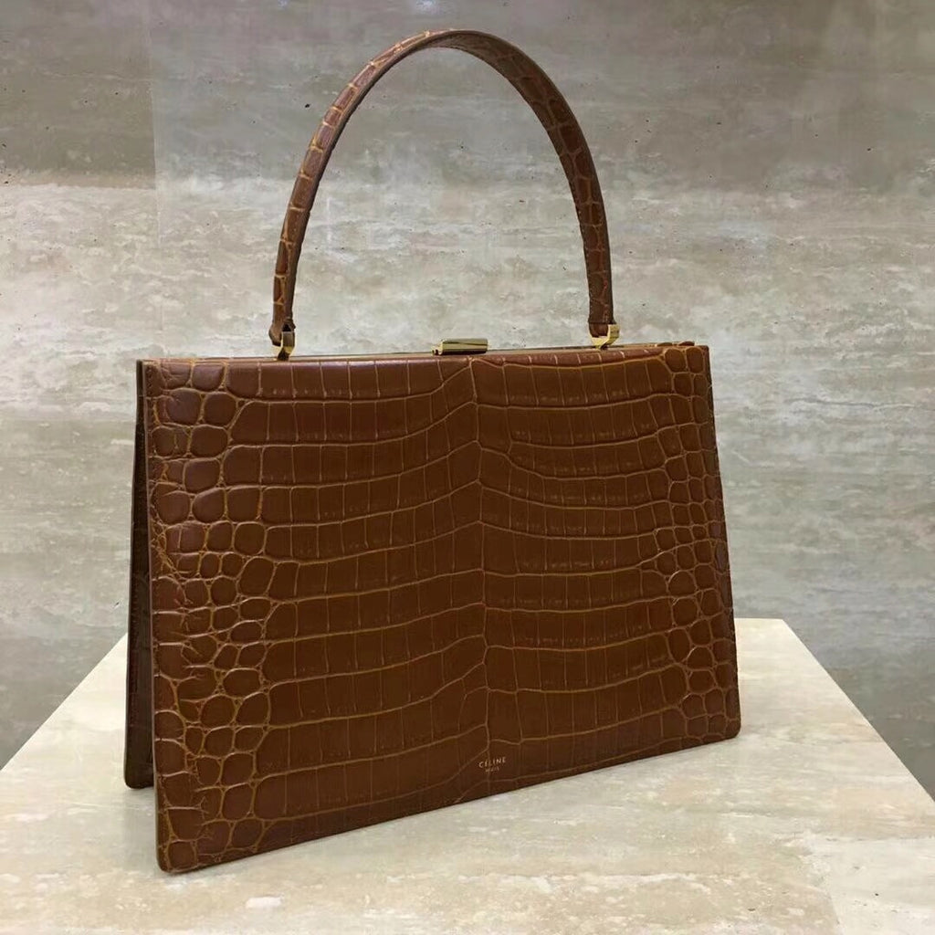 Celine MEDIUM CLASP BAG IN CROCODILE CAMEL