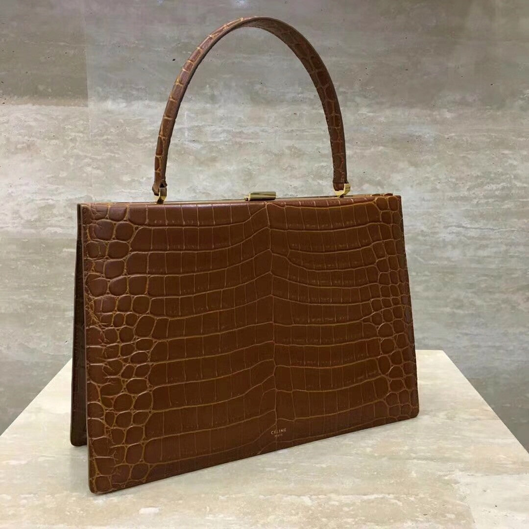 Celine MEDIUM CLASP BAG IN CROCODILE CAMEL