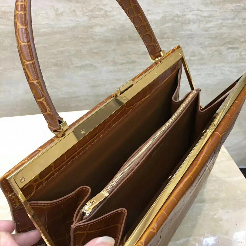 Celine MEDIUM CLASP BAG IN CROCODILE CAMEL