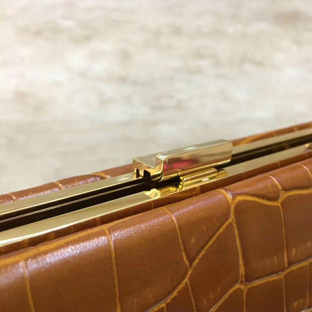 Celine MEDIUM CLASP BAG IN CROCODILE CAMEL