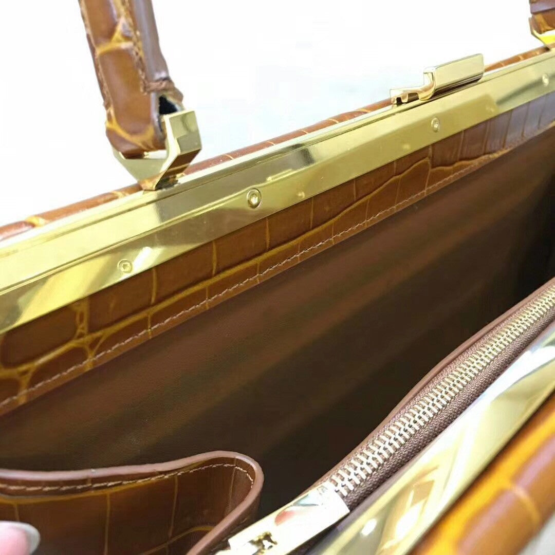 Celine MEDIUM CLASP BAG IN CROCODILE CAMEL