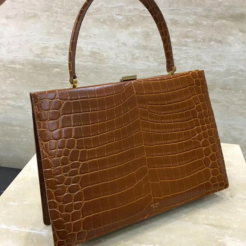 Celine MEDIUM CLASP BAG IN CROCODILE CAMEL