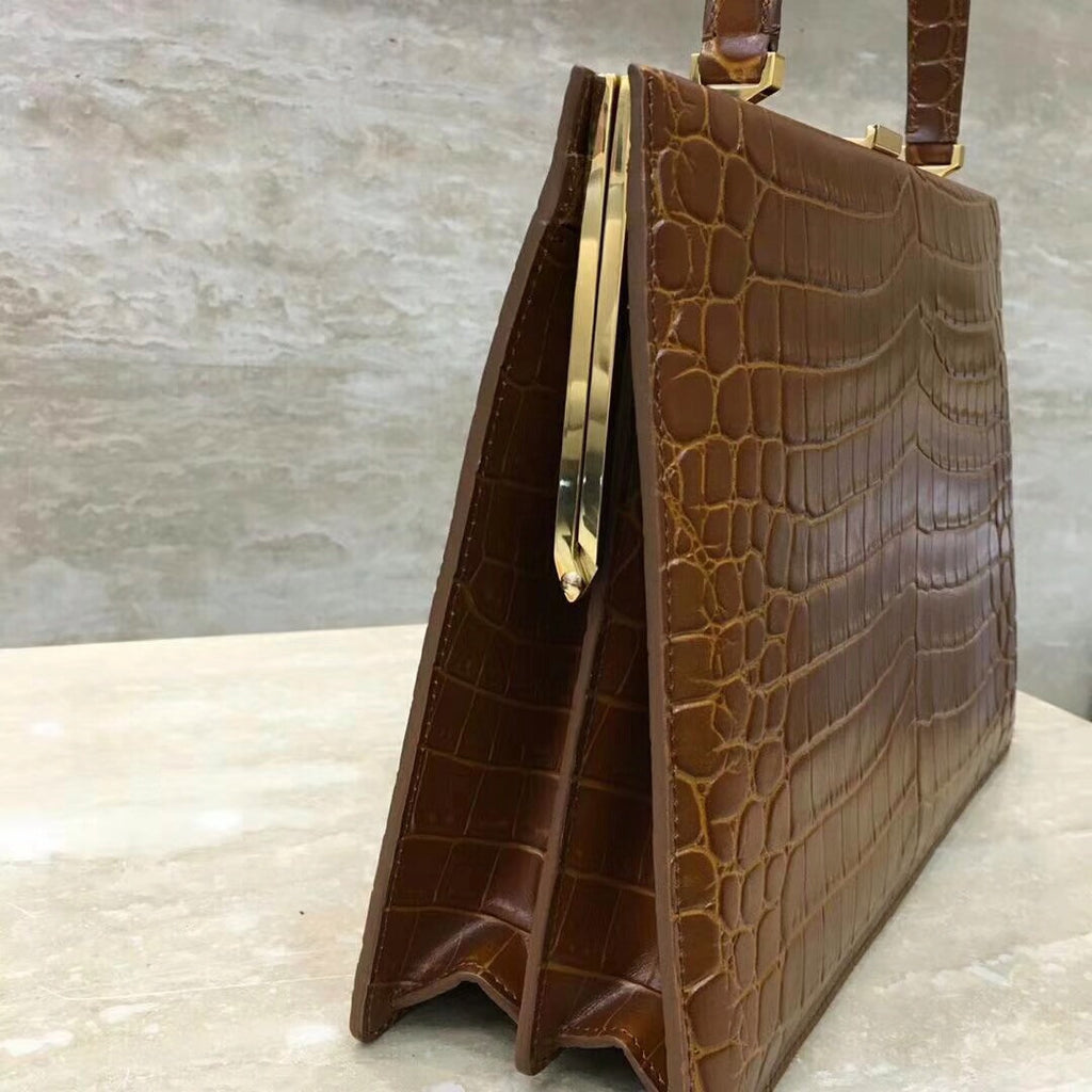 Celine MEDIUM CLASP BAG IN CROCODILE CAMEL