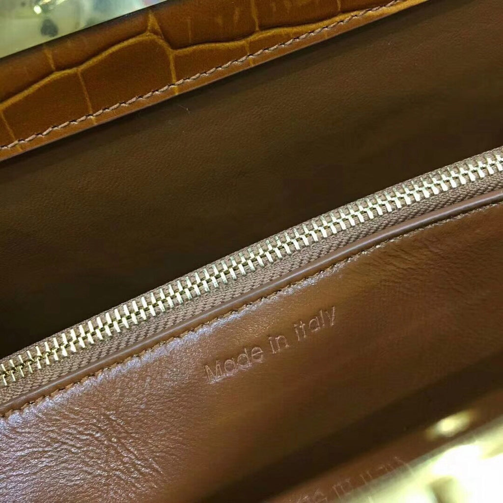 Celine MEDIUM CLASP BAG IN CROCODILE CAMEL
