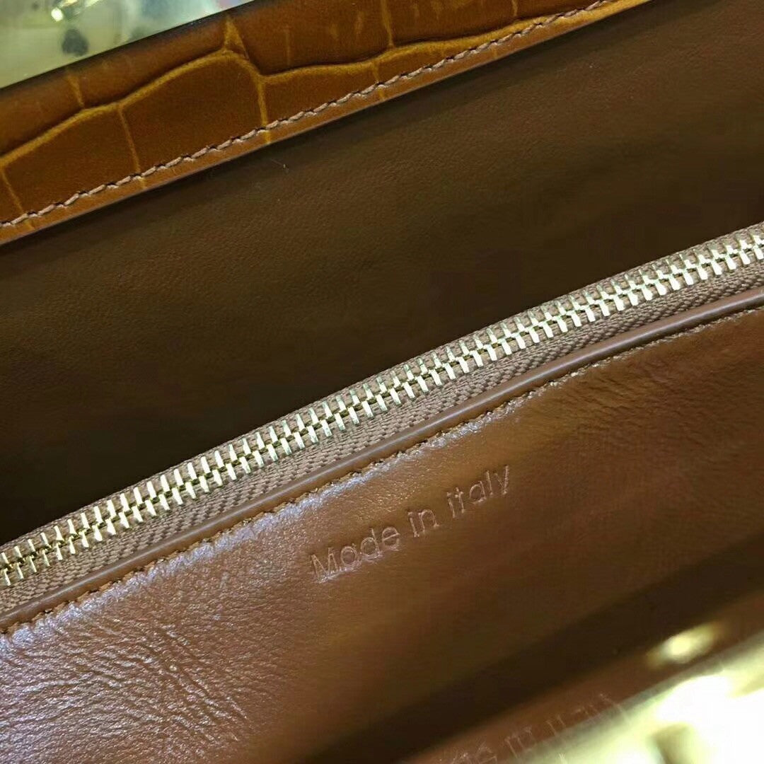 Celine MEDIUM CLASP BAG IN CROCODILE CAMEL