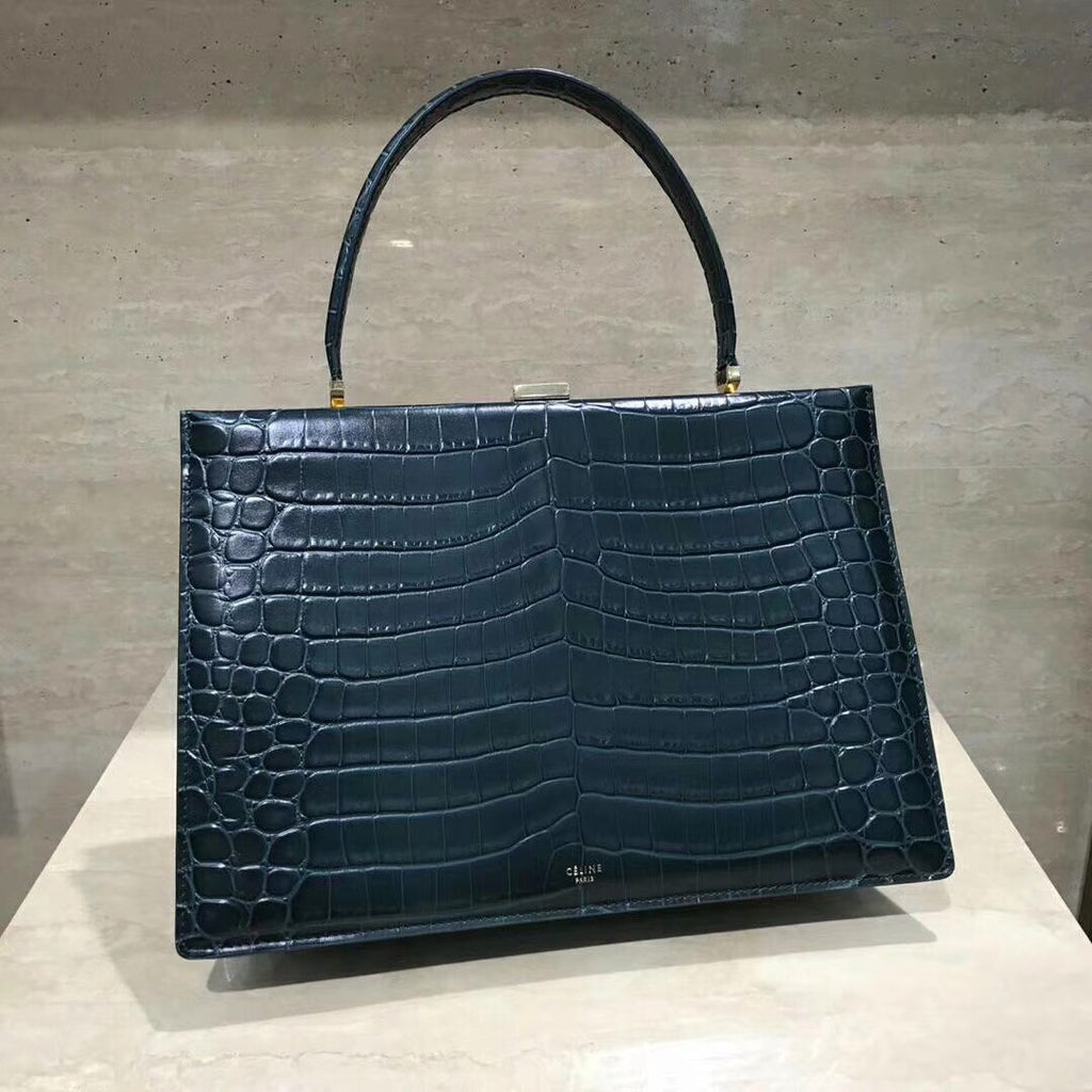 Celine MEDIUM CLASP BAG IN CROCODILE BLACK